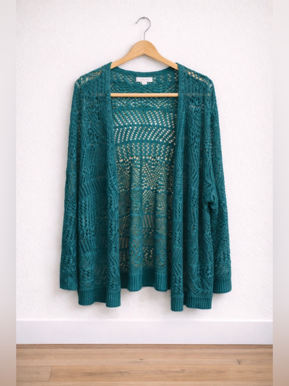 Maurices Crochet Cardigan Open Knit Boho Beach Cover Up Teal